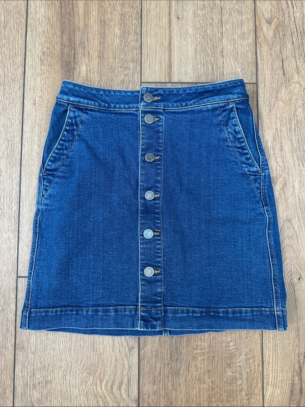 LOFT Dark Blue Button-Front Denim Mini Skirt